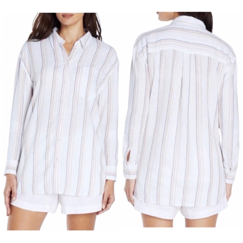 NWT : GAP : size L : pink striped casual lightweight lined-blend button-up shirt